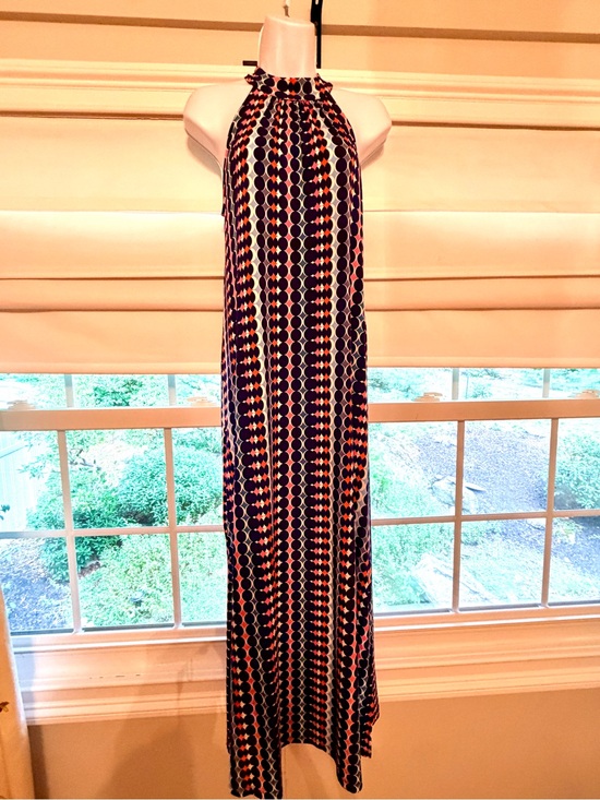 Bar III Dresses & Skirts - Bar III Navy Maxi Dress Navy and Orange Geometric Print